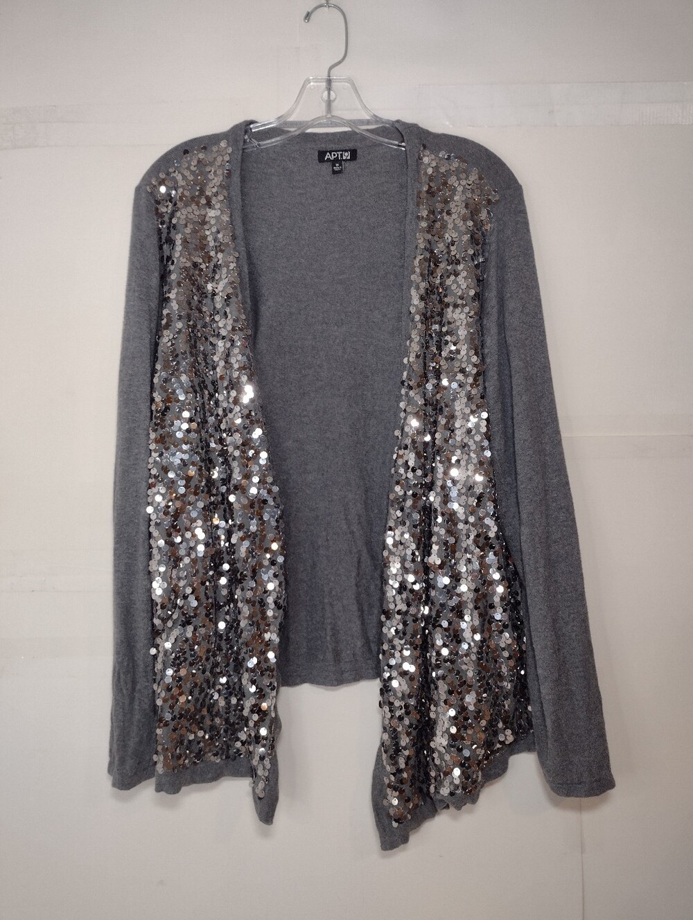 Apt. 9 Silver Sequin Gray Open Cardigan Sweater (1X)